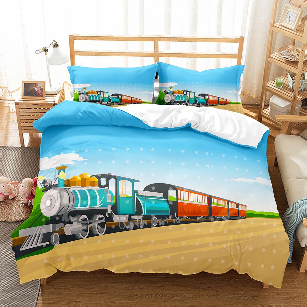 Пододеяльник с рисунком из мультфильма «Поезд» для двуспальной кровати, односпальной кровати размера «king-size», полиэстеровое одеяло, комплект постельного белья с рисунком «Транспорт»