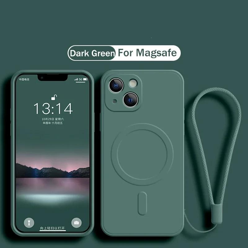 Силиконовый чехол для телефона с ремешком на запястье Для iPhone 17 Pro 16 14 13 15 Pro Max 12 11 Plus Для Magsafe Магнитная крышка для беспроводной зарядки