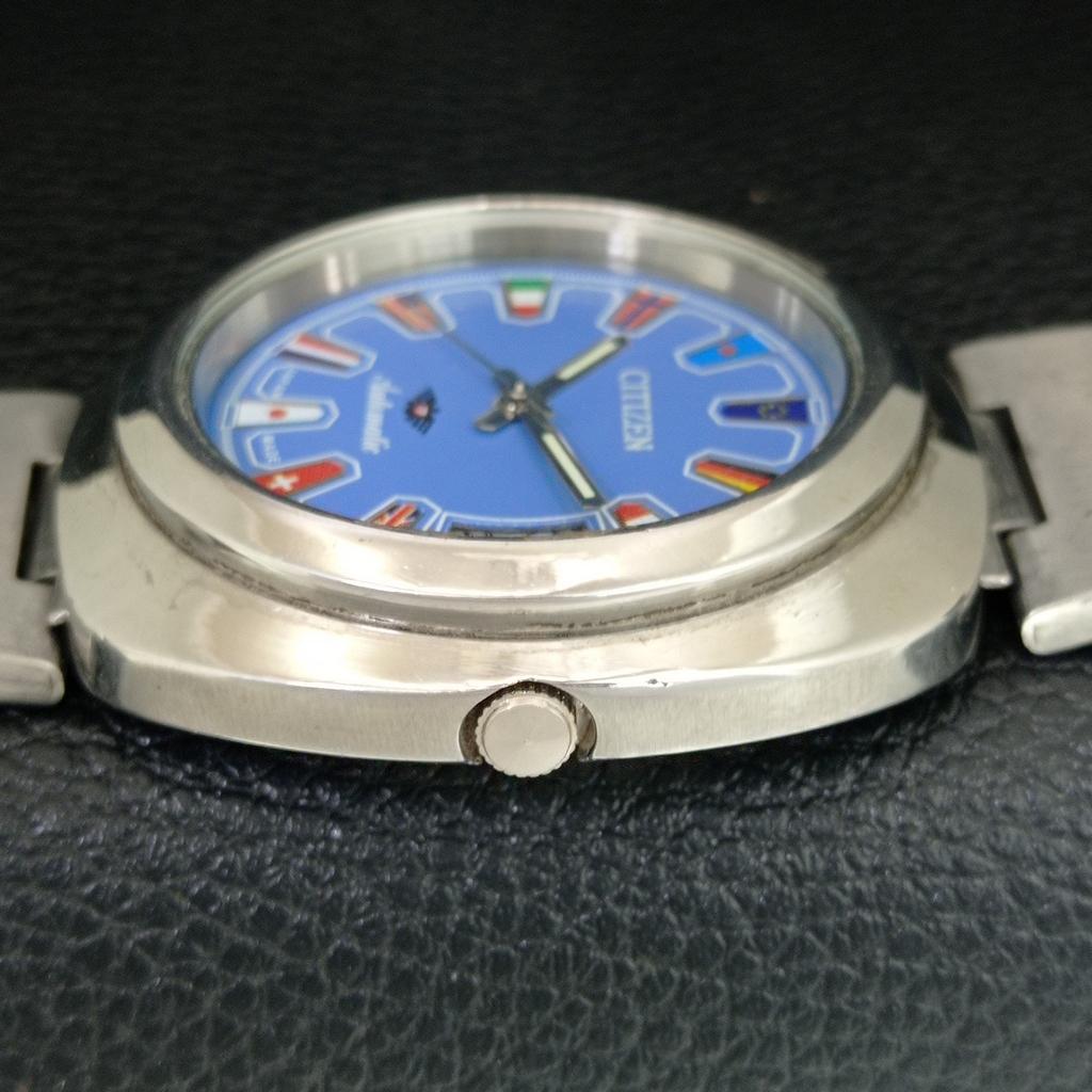ОРИГИНАЛЬНЫЕ ВИНТАЖНЫЕ АВТОМАТИЧЕСКИЕ ЧАСЫ CITIZEN 8200 ЯПОНИЯ МУЖСКИЕ С СИННИМ ЦИФЕРБЛАТОМ a709325-1