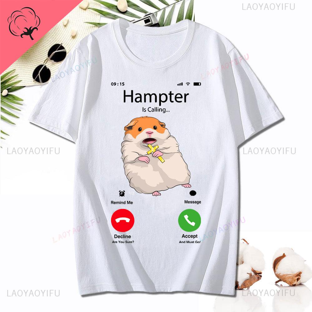 Dank Meme Hamster Staring Front Camera Hampter Calling T-shirt Fashion Cotton Short Sleeve T-shirts Casual Streetwear Unisex Tee Unisex