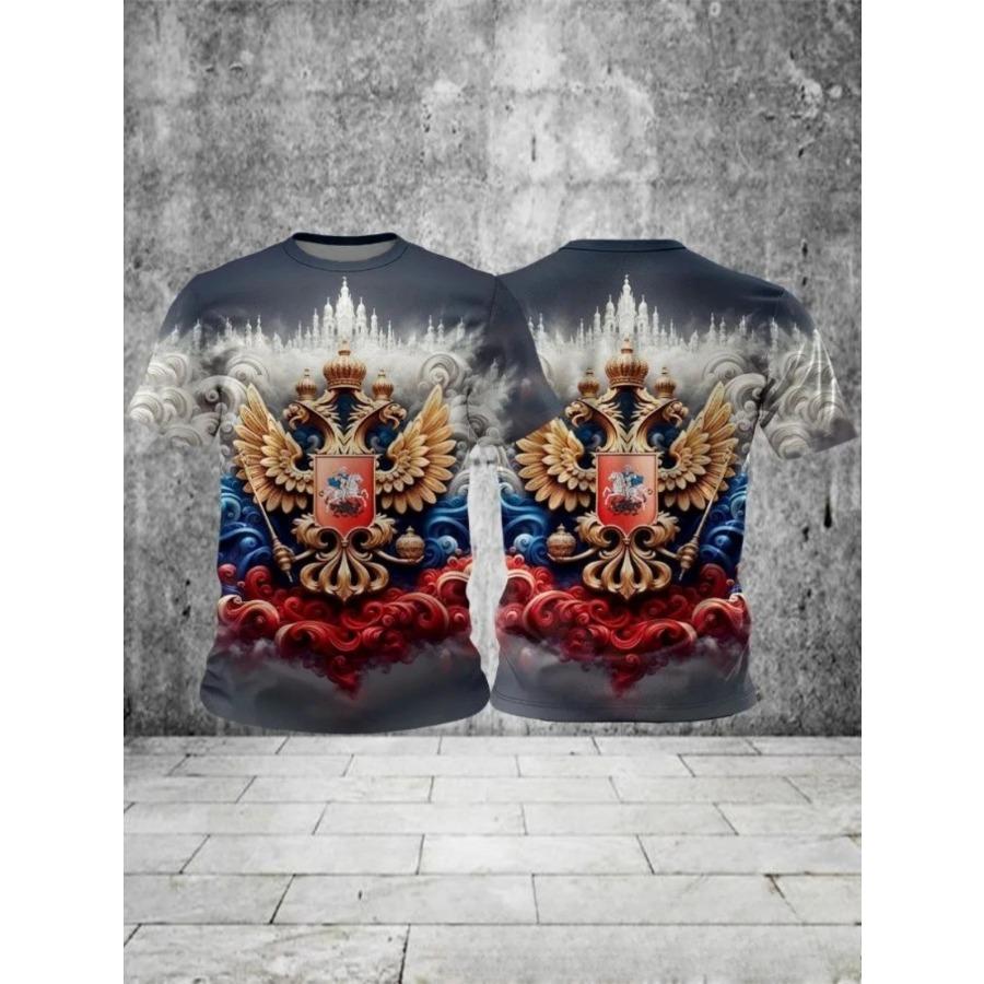 Мужская футболка с 3D-принтом флага России, летняя, модная, повседневная, с коротким рукавом и круглым вырезом