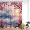 Пейзажная шторка для душа в японском стиле, тушь, гора, цветение сакуры, павильон, озеро, азиатское искусство, занавески для ванной, домашний декор для ванной