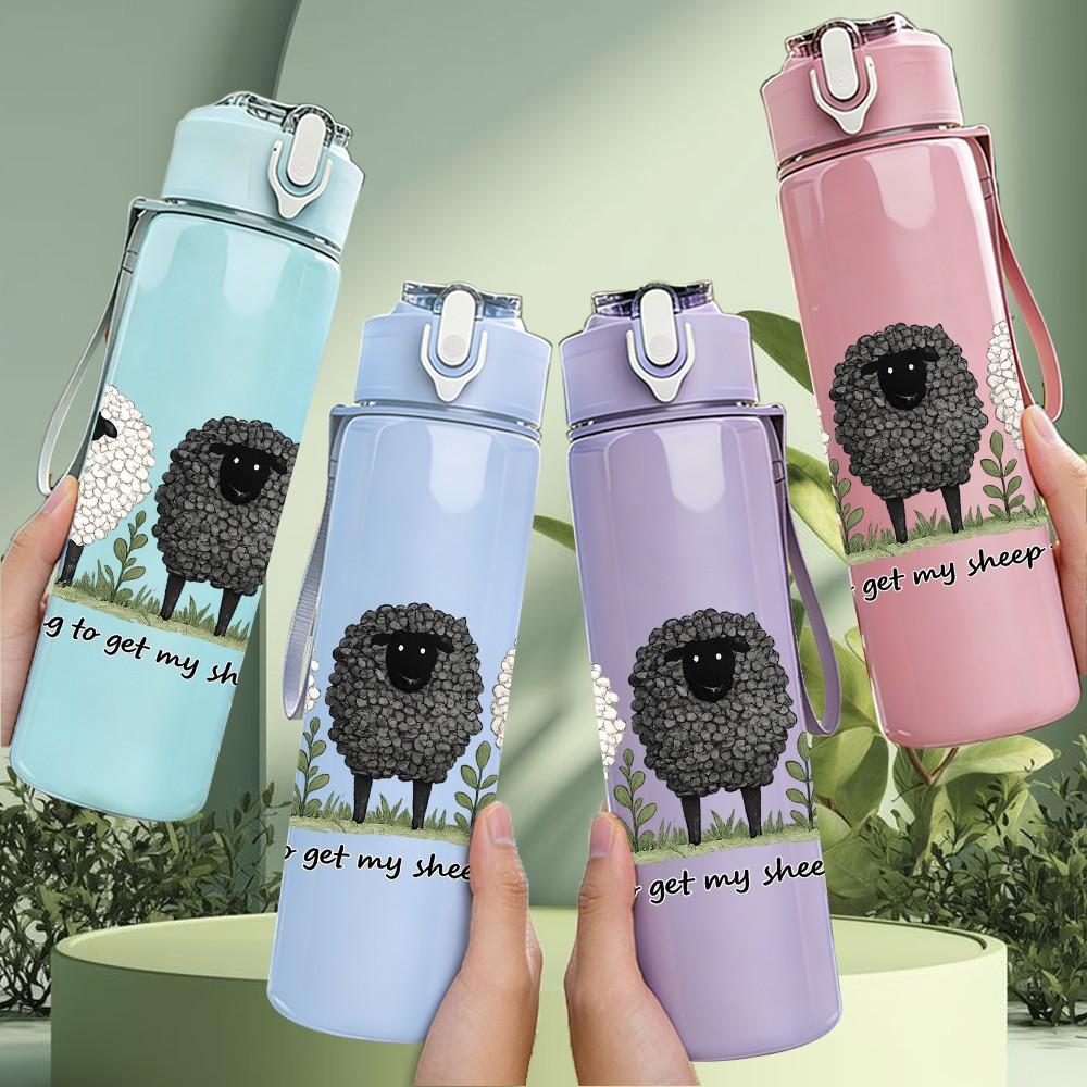 1PC Three Sheep Slogan Quote Print 750ml Color Plastic Sports Water Bottle Leakproof Flip Straw Lid Suitable for Sports Office Home Use