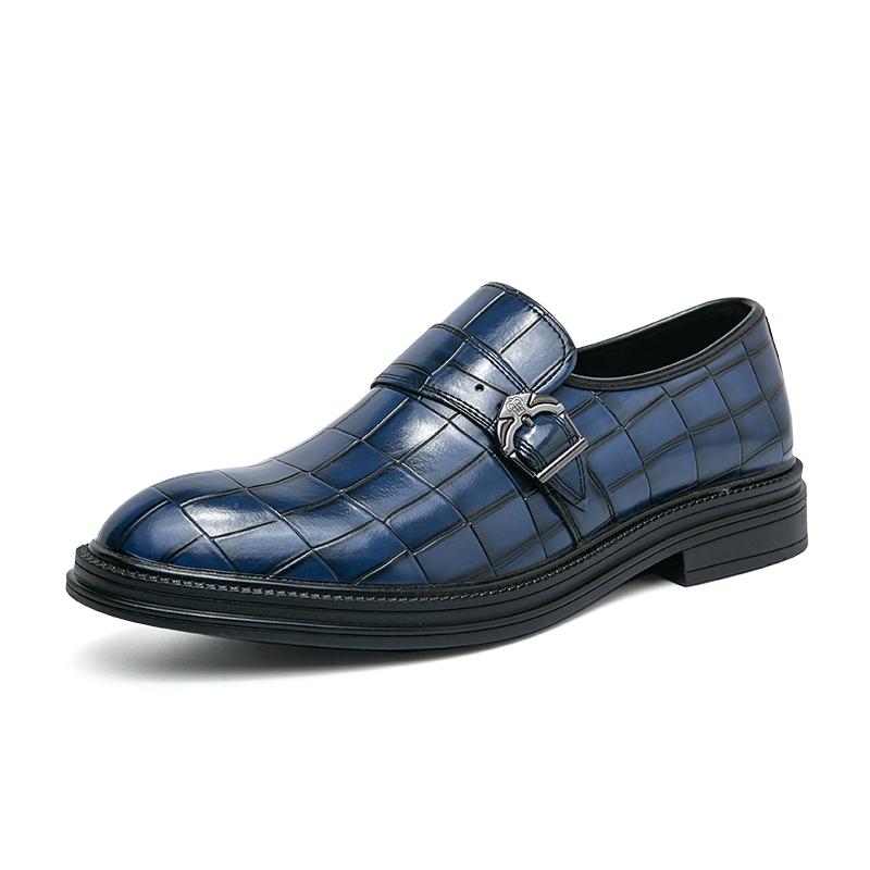 Fashion Luxury Brand Men Shoes Loafer Shoes Men Casual Leather Side Metal Buckle Shoes Mens Dress Shoes Black and Blue Platform Shoes