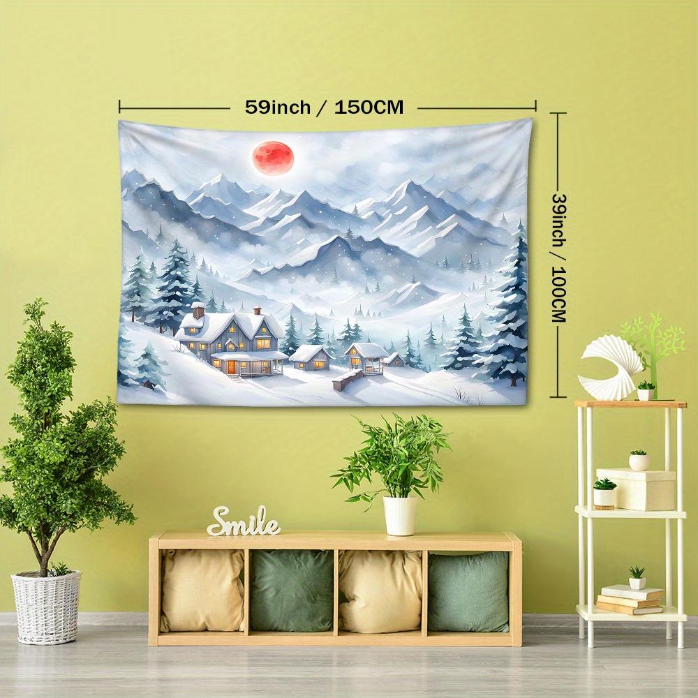 Christmas Snowy Mountain Sunset Tapestry Wall Hanging - Polyester Brushed Fabric No-Electricity Woven Wall Decor, Animal Theme Graphic, 90gsm Portrait