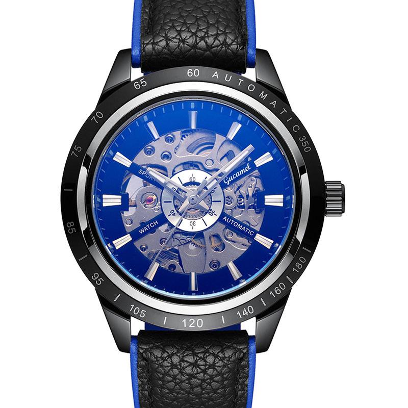 Кожаный наконечник GUCAMEL Business Fashion с механическими часами с полыми отверстиями