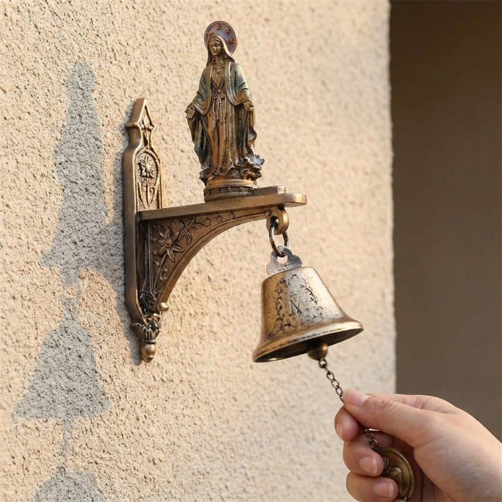 Metal Bell Our Lady of Grace Wall Bell Antique Figurine Hanging Bell Medal Doorbell Home Decor