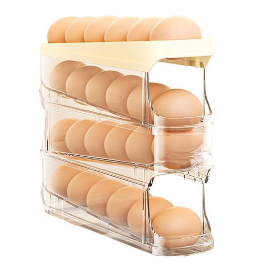 Стеллаж для хранения яиц в холодильнике, большая емкость, прозрачный дизайн, многослойный, автоматический, вращающийся холодильник для яиц