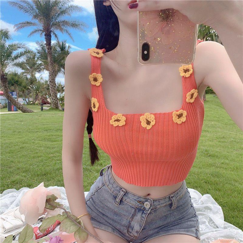 Дизайнерский смысл, ниша, майка-топ Daisy Camisole для женщин летом, пикантный короткий трикотажный топ для девушек, модный