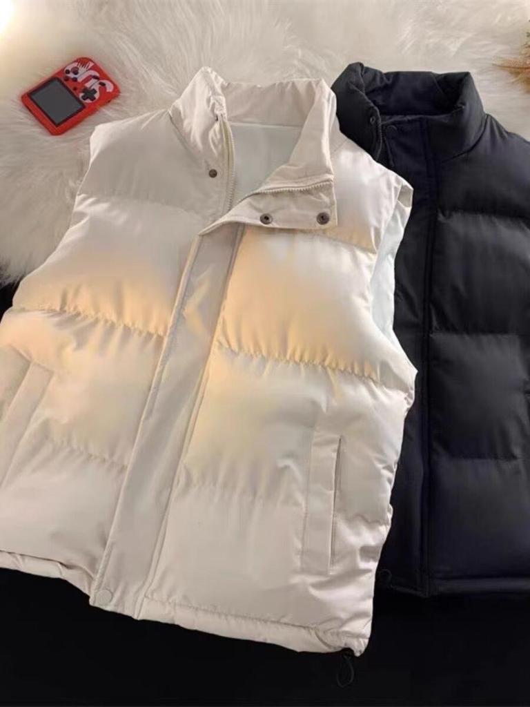 Мужской зимний жилет со стойкой: Однотонный, Модный студенческий стиль, Без рукавов, Повседневный.