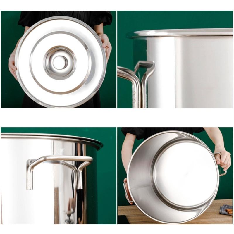 Ведро для супа из нержавеющей стали Универсальная кастрюля для супа большой вместимости Кастрюля для бульона с крышкой для дома, ресторана