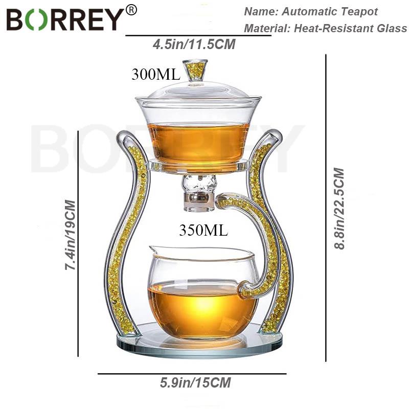 BORREY новый чайный сервиз, стеклянный автоматический ленивый чайный сервиз, магнитный вращающийся термостойкий чайник кунг-фу, хрустальный стеклянный дымчато-серый чайник