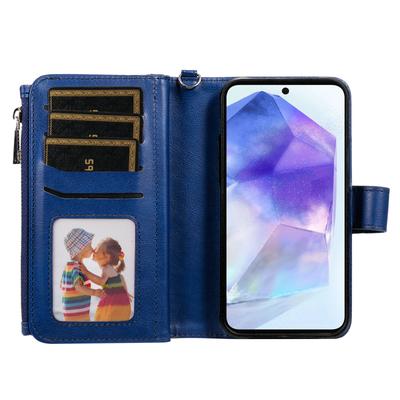 Магнитный кожаный чехол для Samsung Galaxy A55 5G, мобильный чехол со съемным кошельком на молнии и ремешком