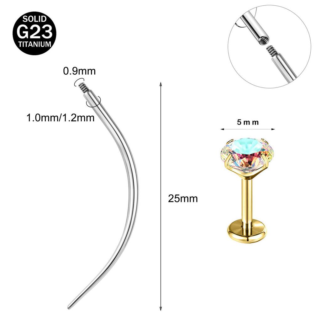 ZS 2Pcs/lot 16G/18G Crystal Lip Labret Piercing G23 Titanium Lip Studs Cartilage Earring Guiding Needle Daith Helix Piecings
