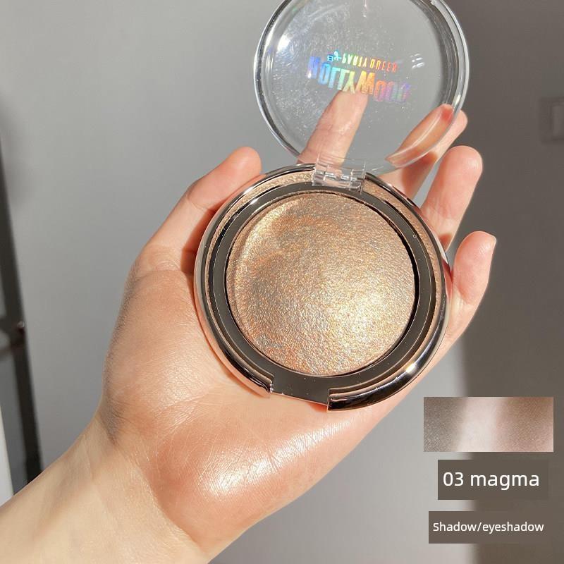 Blush, Highlighter, Contouring Three-In-One Pearlescent Baked Powder Blush Palette for Women, Orange-Red, Light Makeup, Stage Makeup Artist