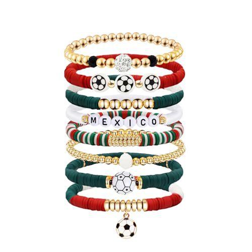 2026 Souvenir Bracelet Set, Stackable Soft Clay Football Pendant Sports Wrist Jewelry
