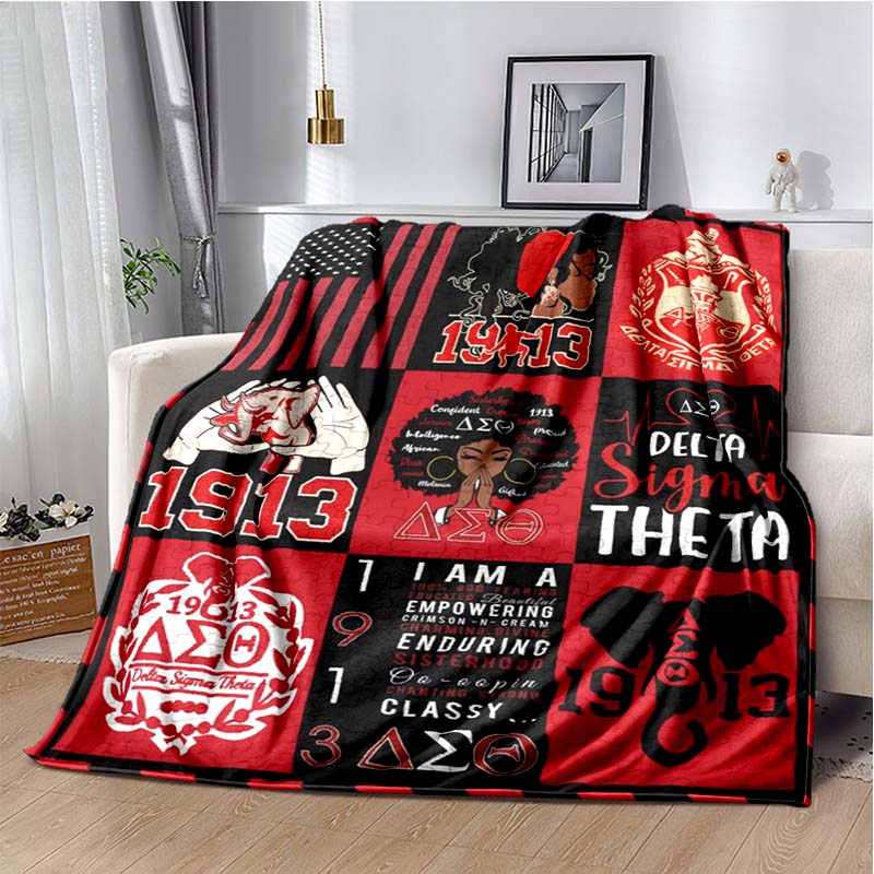 Red and Black Greek Letter Collage Print Flannel Blanket, Sorority Inspired Throw Blanket