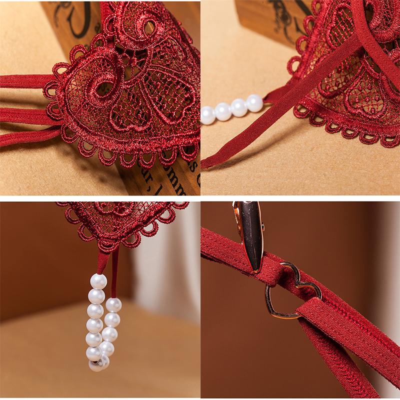 Transparent Women's Panties Sweet Underwear Open Crotch Thongs Embroidery Sexy Lingerie Erotic Beaded G-Strings T-Back