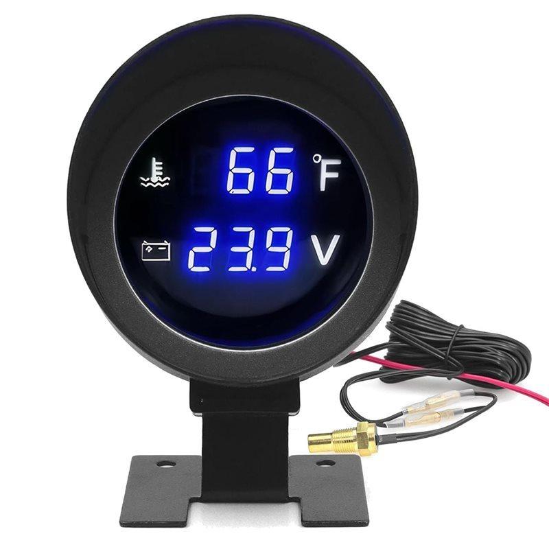 Digital Blue LED 2-In-1 Water Temperature& Voltage Meter Gauge Set- For 12V/24V Vehicle Systems