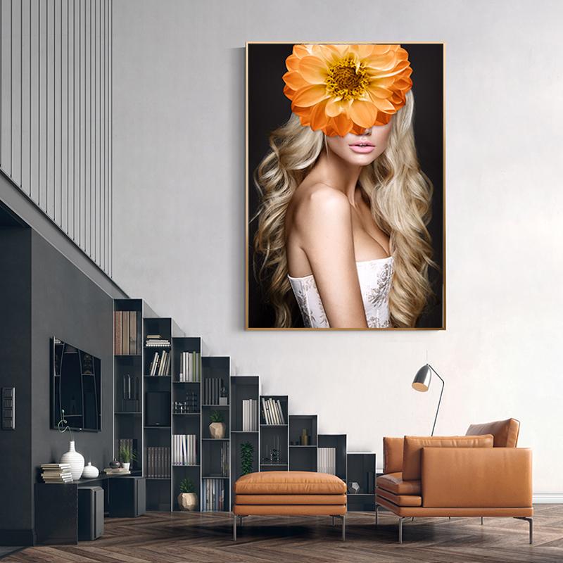 Новое поступление, большой размер, настенное искусство, современная мода, цветочная обложка, лицо, золото, длинные волосы, женщина, холст, декоративная живопись для гостиной