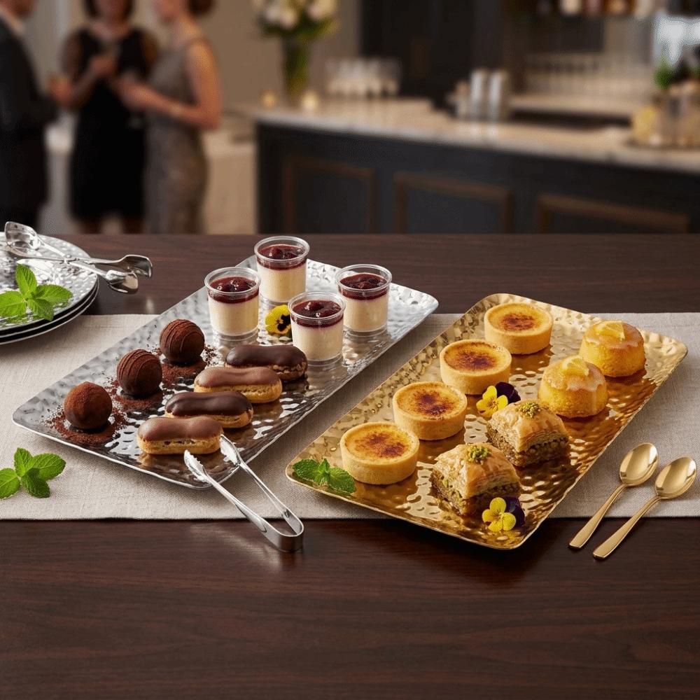 Rustless Steel Hammered Tray Silver and Golden Metal Tray Elegant Fruit Tray Restaurant