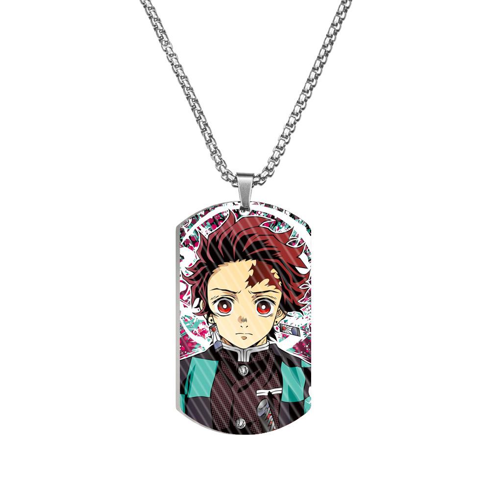 Demon Slayer Kimetsu No Yaiba Tanjiro Nezuko Stainless Steel Color Printed Dog Tag Necklace Anime Cosplay Accessory Gift For