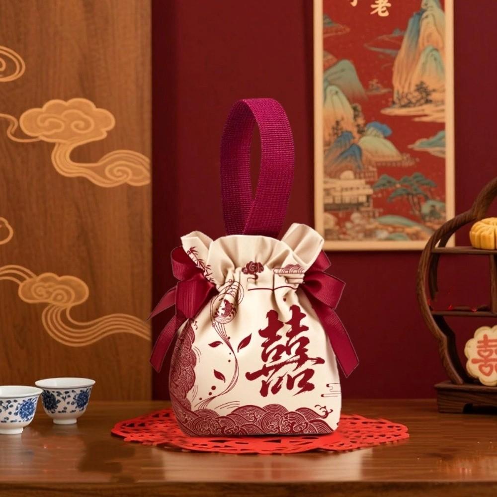 Свадебный мешочек для конфет с бантом Холщовая сумка в китайском стиле Милая маленькая сумочка на запястье Вечеринка