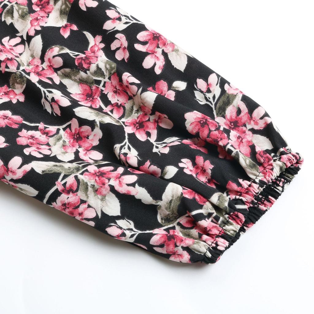 Женское платье с открытой спиной и квадратным вырезом, длинными рукавами, высокой талией и цветочным принтом