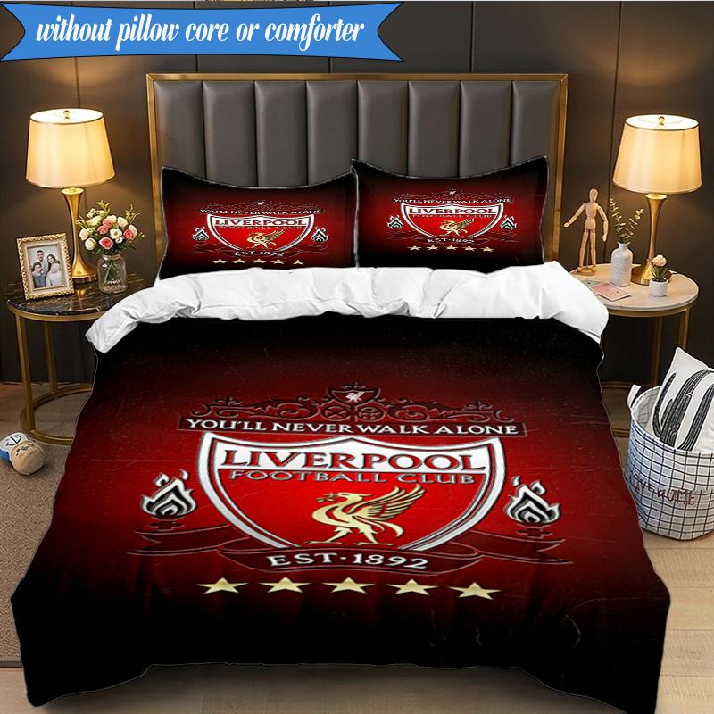 Liverpool Football Club 3pcs Bedding,Including 1pc Duvet Cover And 2pcs Pillowcases Perfect for Christmas,Ideal for Bedroom, Dormitory