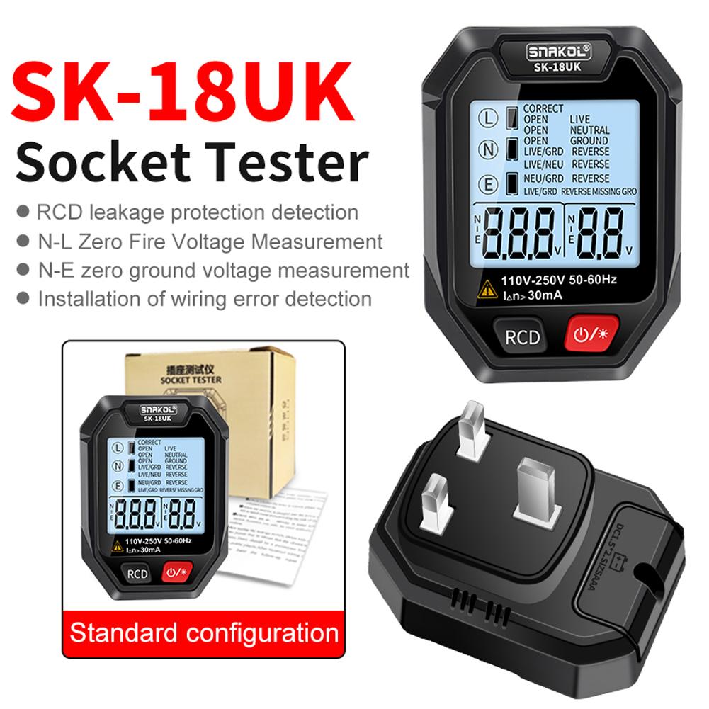 Интеллектуальный тестер розеток Ручной тестер напряжения Инструмент обнаружения утечки RCD ЖК-дисплей с функцией голосового управления