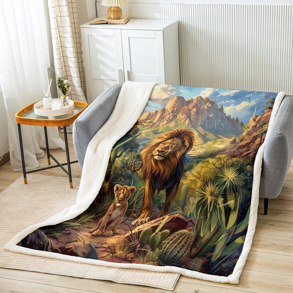 Castle Fairy Tiger Wildlife Throw Blanket Throw  Africa Fierce Animal Sherpa Blanket Room Decor Glittering Starry Sky Blanket