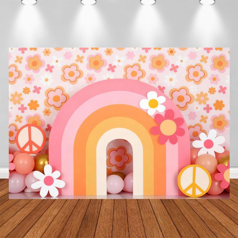 LS Bohemian Rainbow Backgrounds Cake Smash Kids Adult Photography Props Child Baby Decors Full Bloom Flowers Photo Backdrops