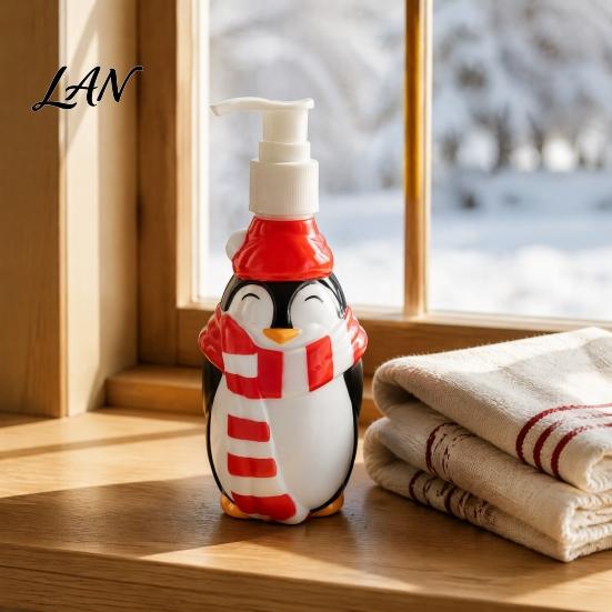 Hand Soap Dispenser 350ML Christmas Dispenser, Santa Claus Tree Penguin Shape Refillable Countertop Bottle, Plastic Empty Pump Bottle for Soap, Lotion