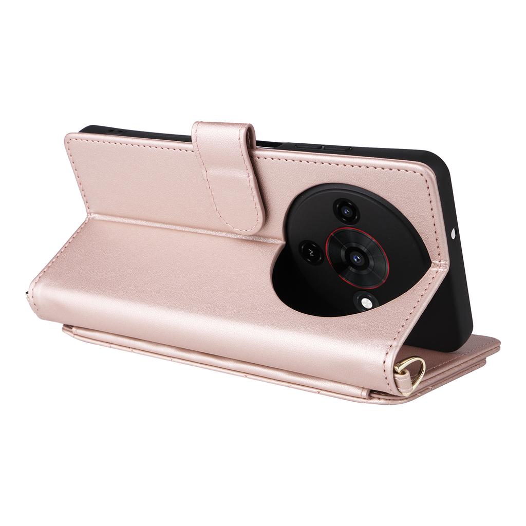 For ZTE Blade A76 5G Case with Shoulder/Wrist Strap Leather Phone Cover Stand Wallet