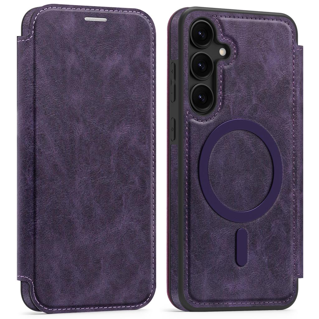 For Samsung Galaxy S24+ Case Compatible with MagSafe RFID Blocking Card Holder Leather Phone Cover