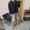 Американский ретро поддельные двухсекционные брюки дизайнерское чувство премиум камуфляж сращивание джинсы мужские cleanfit прямые брюки