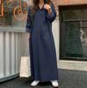 Fashion Women Denim Blue Sundress Autumn Lapel Neck Long Sleeve Solid Maxi Shirt Dress Casual Loose Vestido Robe Femme