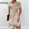 Women‘S Dresses 3D Painting Flowers Print Dress Casual Retro Short Sleeve Loose Plus Size Clothing Summer Lady Dresses