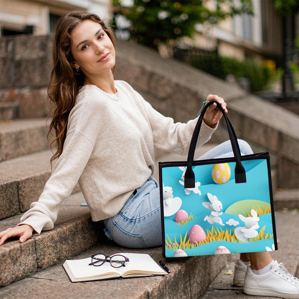 Easter Cartoon Bunny Сумка-тоут Портативная Повседневная Сумка-шоппер для Ежедневного Использования