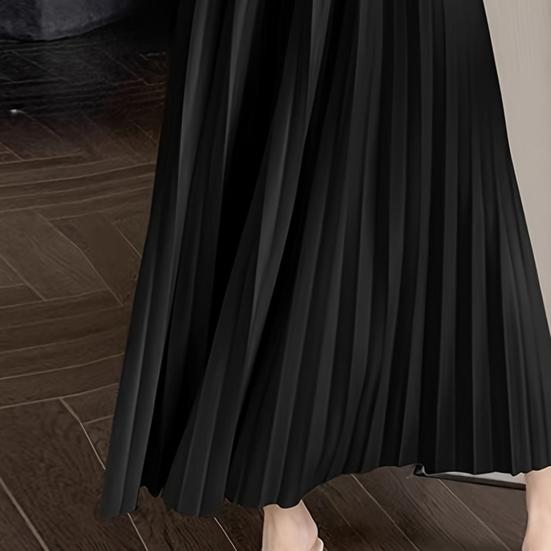 Women Pleated Skirt Elastic High Waist Solid Color Midi Skirt Soft Breathable Office Lady Slimming Skirt Daily Wear
