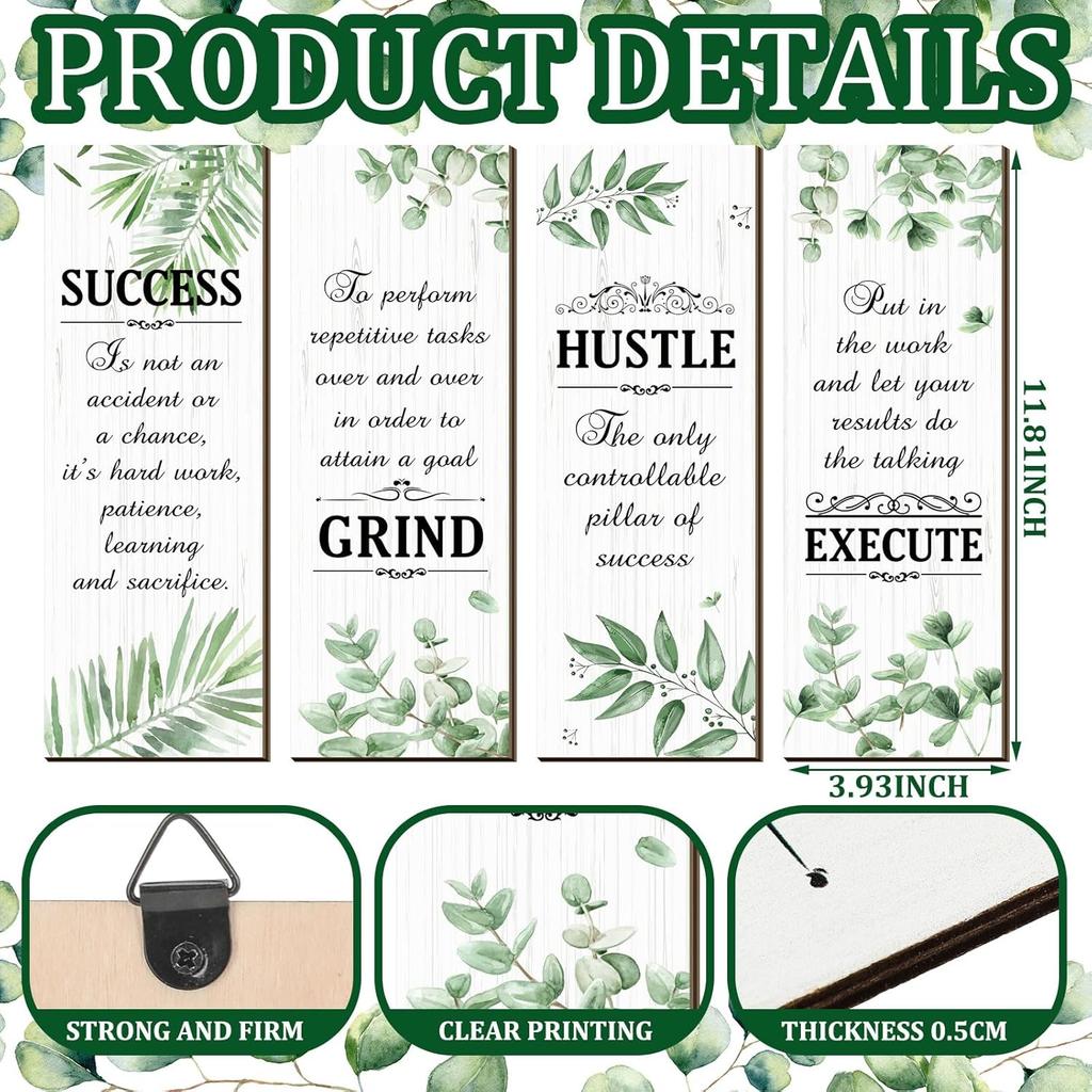 Honoson 4 Pcs pirational Office Wall Decor Motivational Rustic Wall Art pirational Hanging Wooden Plaques Sayings Motivational Quote Signs for Office