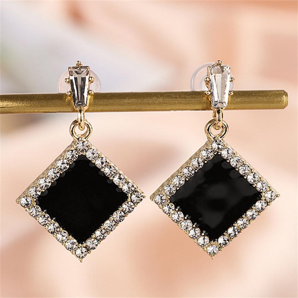 Геометрические черные квадратные серьги-подвески с кристаллами CZ для женщин, девушек, ювелирные изделия, рождественский подарок