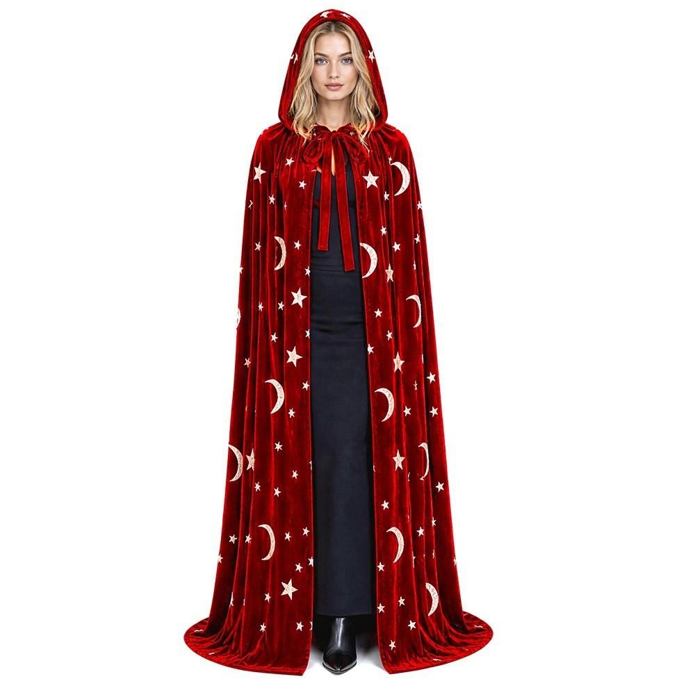 Medieval Star Moon Magician Cape With Vintage Style Polyester Material For Costume Parties