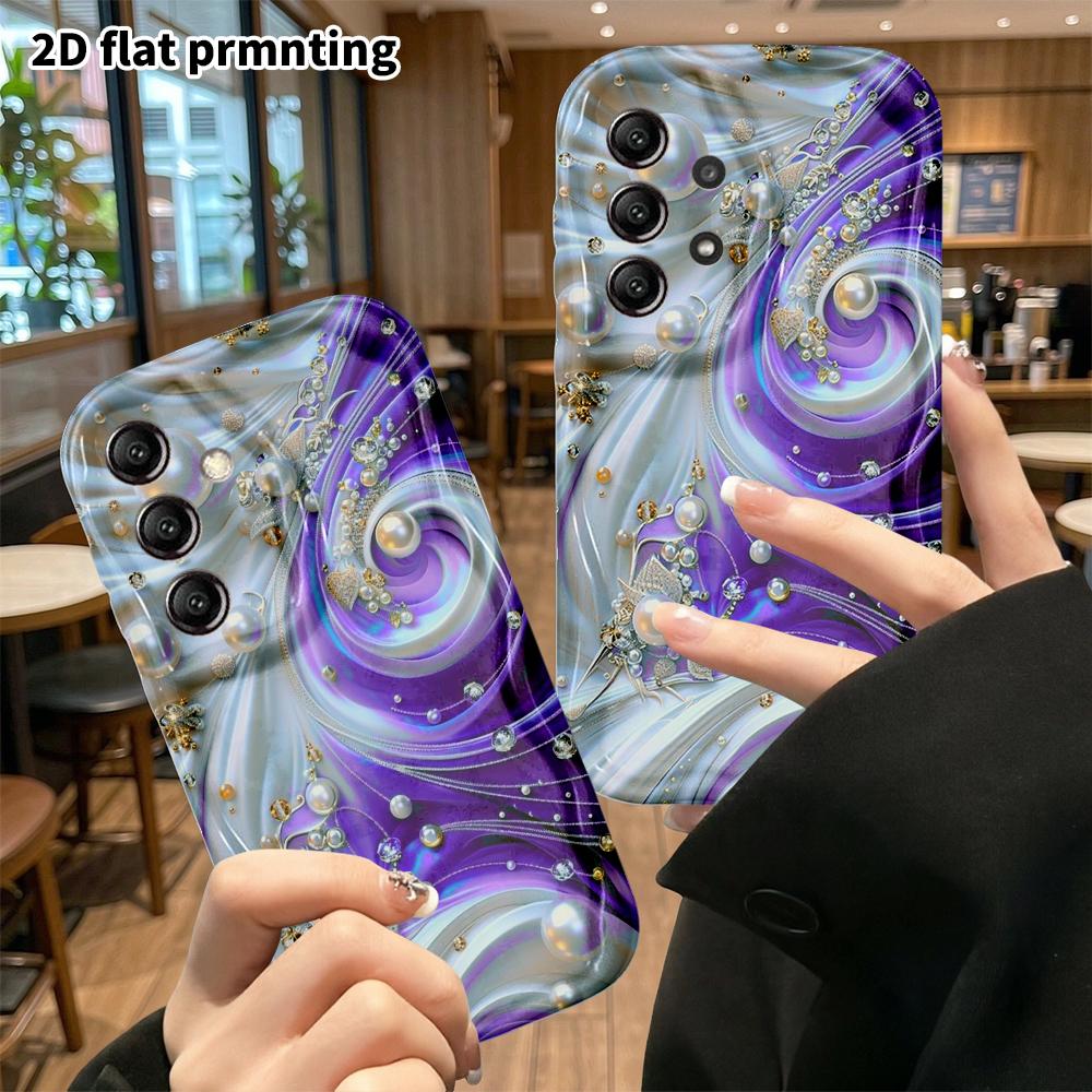 Phone Case: 2D Flat Samsung Galaxy A34 A35 M05 M06 S20 S22 S21 FE Plus 5G Case, Purple and White Spiral Gems, Christmas and Halloween Gift