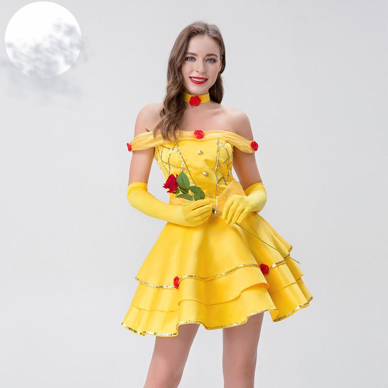 CosplayM-XL Sexy Snow White, fairy tale Princess Belle dress, drama stage dress, Halloween costume