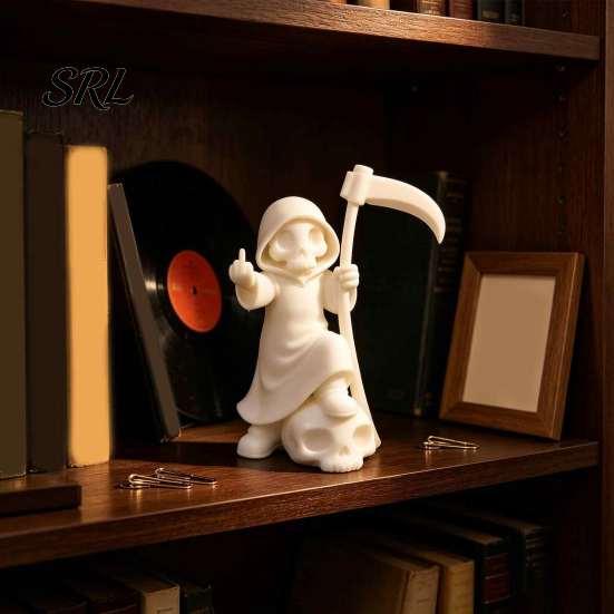 3D Printed Statue Cute Grim Reaper Figurine, Skeleton Little with Handcrafted Gothic Collectibles Scythe & Skull Base, Funny Halloween Desktop