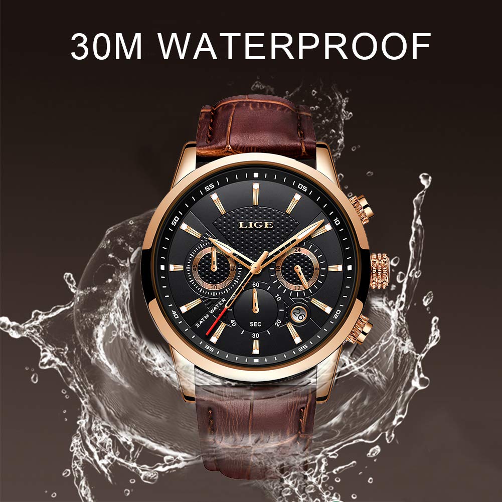 Часы Ute с кожаным ремешком, многофункциональные водонепроницаемые, аналоговые, кварцевые, спортивные, деловые, мужские