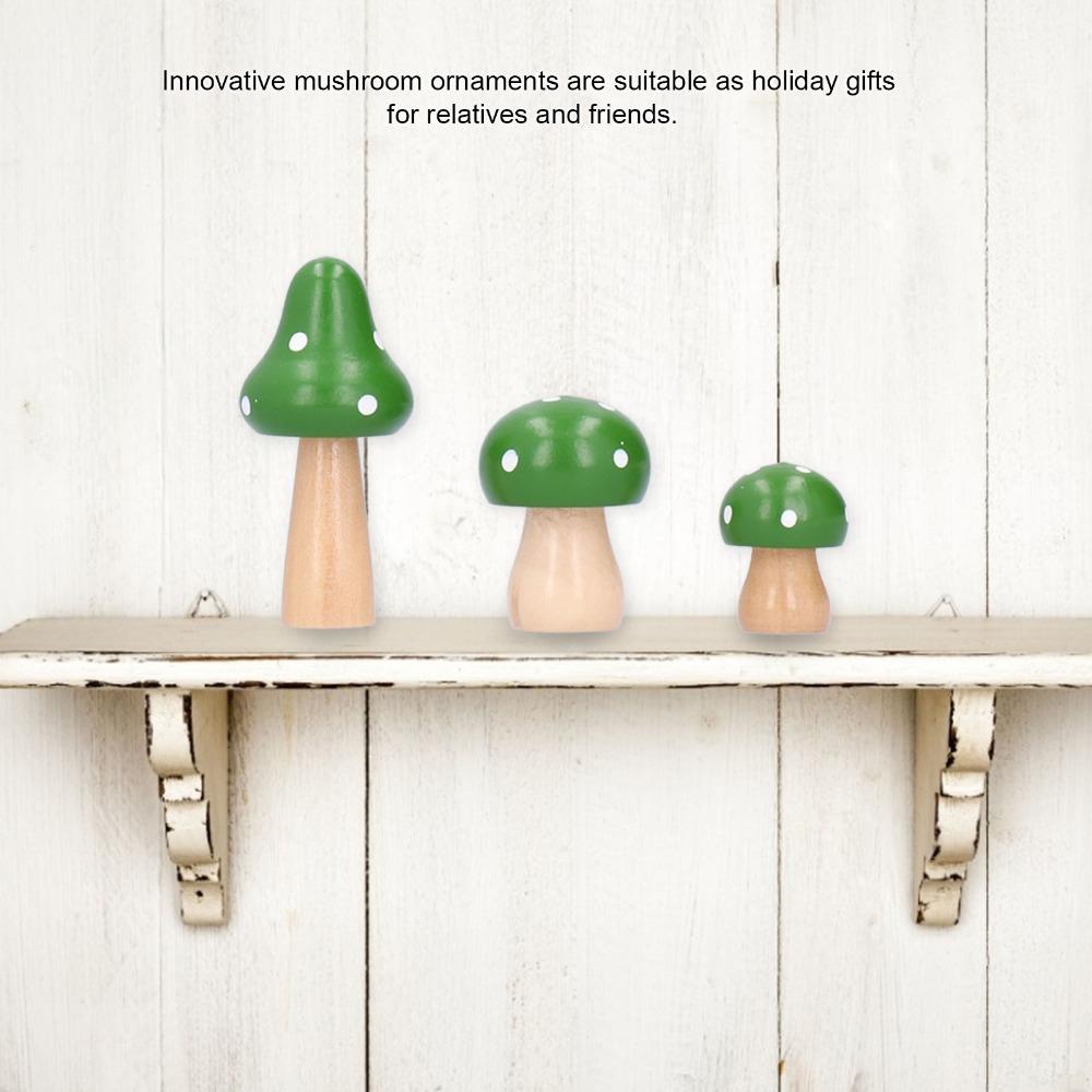 3pcs Wood Mushroom Ornament S L M Indoor Decoration Figurine Festival Gift Ornament Bedroom