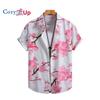 Мужская рубашка с короткими рукавами и принтом в виде розовой сливы. Рубашка для мужчин. Повседневная и модная. Лето 2025. Новый тонкий стиль.