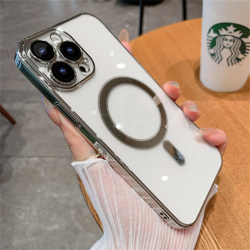 Роскошный прозрачный силиконовый чехол для магнитной зарядки Magsafe для iPhone 16 15 14 Plus 13 12 11 Pro Max с покрытием, противоударный, мягкий чехол